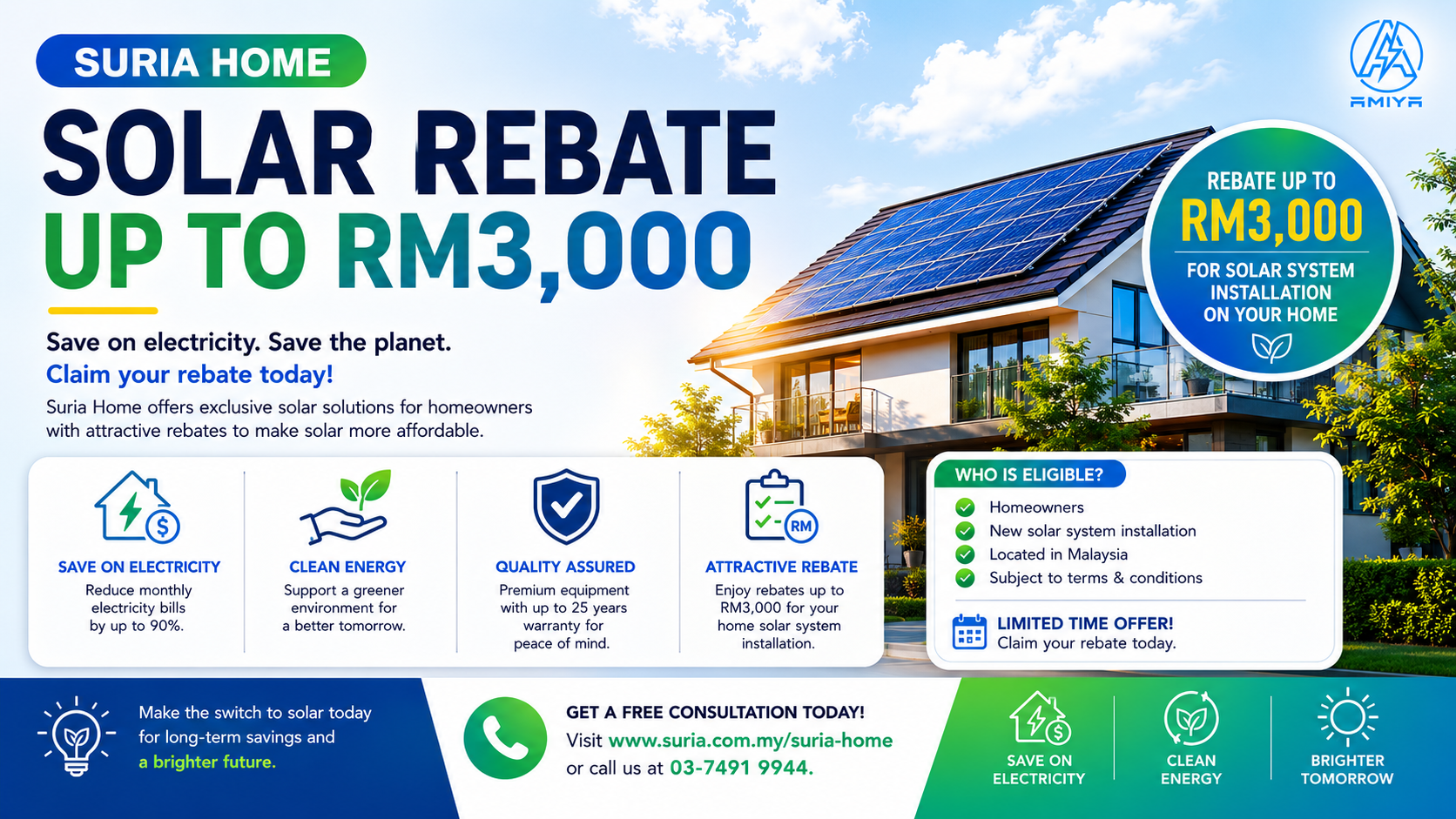 Rebat Solar SuRIA Home: Cara Tuntut Rebat Sehingga RM3,000 & Jimat Bil Elektrik Anda!